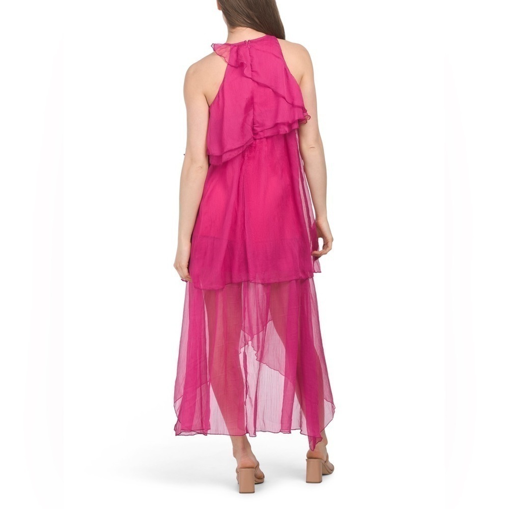 Women’s Sleeveless Asymmetrical Tiered Pink Midi Dress Size Medium - Picture 6 of 7